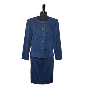 Leslie Fay Skirt Suit Set Blue Green Size 14